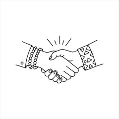 Obraz premium Line Art Depiction of a Business Handshake Symbolizing Agreement Partnership and Professionalism Through Clean Design and Geometric Accents
