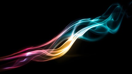 Obraz premium Abstract swirling colorful smoke design on black background.
