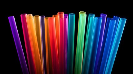 Colorful plastic drinking straws against a black background.