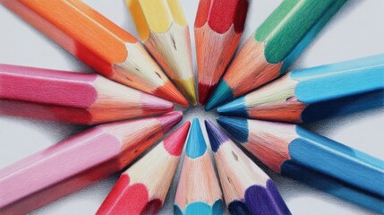 Fototapeta premium A vibrant collection of colorful drawing tools arranged in a circular pattern, showcasing artistic creativity and design.