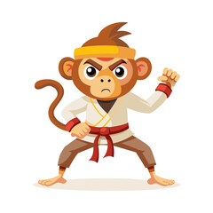 Energetic Monkey in Karate Pose Wearing Headband and Belt – Martial Arts Animal Character Vector for Sports, Fitness, and Fun Designs