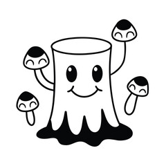 happy tree stump with mushrooms vector illustration 