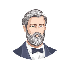 Elegant Man with Bowtie Formal Attire Portrait Gray Hair Mustache Isolated Black Background