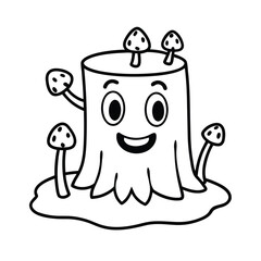 happy tree stump with mushrooms vector illustration 
