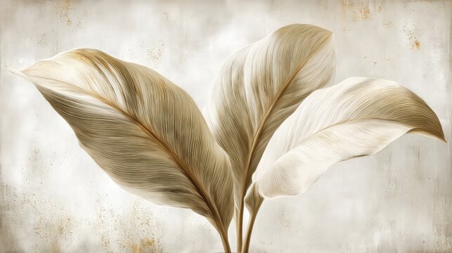 Delicate Light Beige And Gold Leaves Design