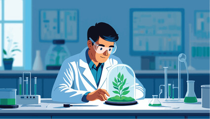 Biologist conducting research on plant growth in a modern science laboratory