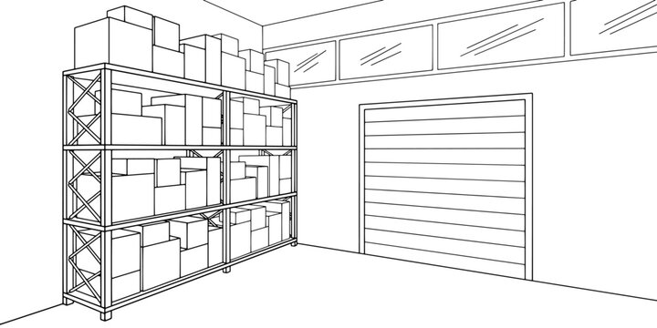 Storage interior graphic black white illustration vector