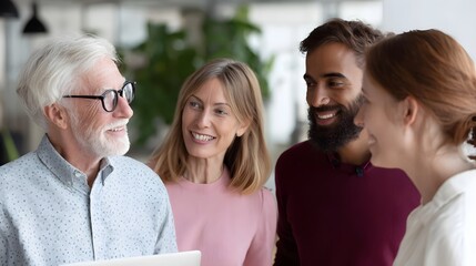 Diverse group of professionals collaborating in a modern office environment