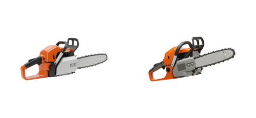 Chainsaw operation demonstration forest clearing equipment showcase outdoor side efficiency and safety. Cut out PNG set