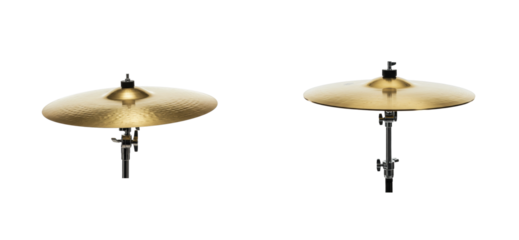 Dynamic drum cymbals display music studio product studio environment instrument showcase. Cut out PNG set