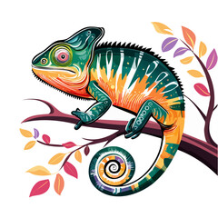 Obraz premium Colorful Chameleon on Branch Illustration with Graphic Style Isolated