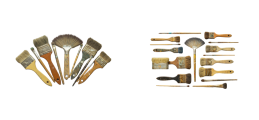 Painting tools display art studio digital creative environment artistic concept. Cut out PNG set