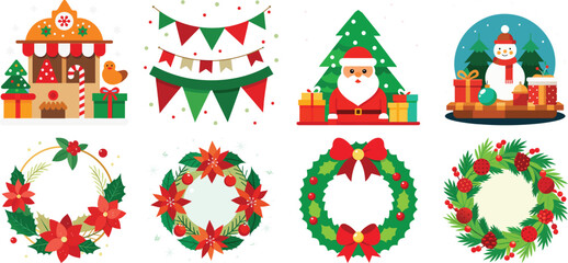 Christmas Icon Set in Flat Design Style Christmas icon bundle design