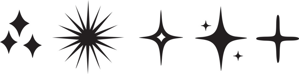 Sunburst silhouette set star shapes clean black and white design