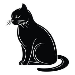 Elegant Black Cat Silhouette:  A sophisticated, vector illustration of a domestic feline sitting, showcasing a minimalist, graphic design style perfect for logos, branding, or decorative purposes.