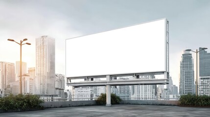 Obraz premium Blank Billboard Mockup in Cityscape Setting for Advertising, Marketing Campaigns and Promotional Content
