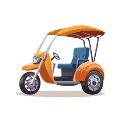 Fototapeta premium Fun orange three-wheeled vehicle illustration featuring a covered roof and a blue seat against black backdrop.