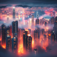 hong kong skyline at sunset