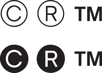 Vector Set of Copyright, Registered Trademark, and Trademark Symbols in Outline and Solid Styles


