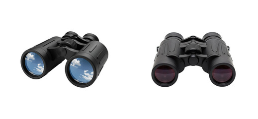 Exploring nature through binoculars outdoor adventure clear skies perspective visual discovery. Cut out PNG set
