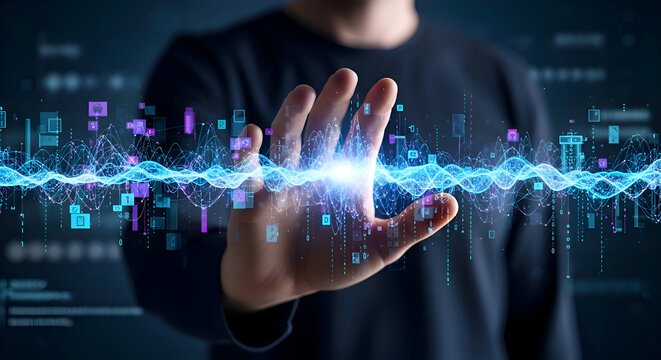 Data Analysis Concept with Hand and Digital Network - Powered by Adobe