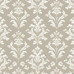 Elegant Damask White Floral Design on Beige 4k , Generative AI