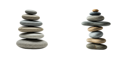 Balancing stones art installation minimalist space indoor tranquility concept. Cut out PNG set