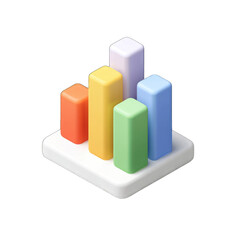 Colorful, 3D bar graph icon, showing increasing data values on a white base