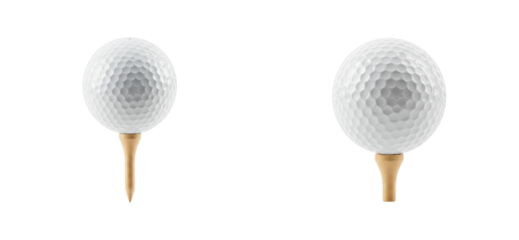 Golf ball teed up for swing golf course product outdoor sports equipment. Cut out PNG set