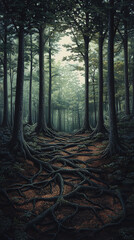 Forest path with entwined roots