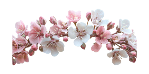 Cherry Blossom Branch With Pink And Flowers. Symbol Of Spring And Renewal Isolated On Transparent Background