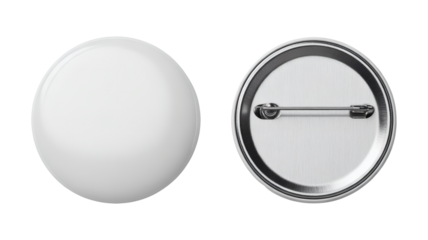 Glossy white round badge and its pin backing for customization and branding