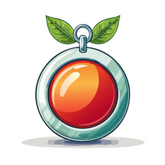 Shiny Orange Orb Amulet with Leaves Cartoon Style Fantasy Gaming Object