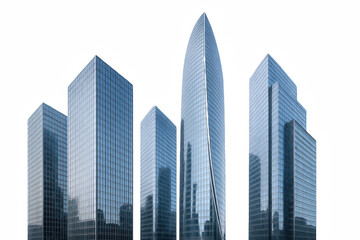 Modern Glass Skyscrapers Reflecting Blue Sky and Cityscape in a Dynamic Architectural Composition