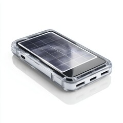 Solar powered charger for electronics sleek design isolated on white background studio quality crisp details ar 16:9