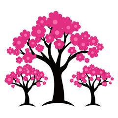 vector tree with pink flowers