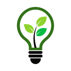 light bulb with green leaves