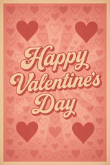 Happy Valentine's Day Card in Retro Style with Decorative Heart Patterns