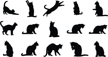 Collection of diverse cat poses in silhouette style
