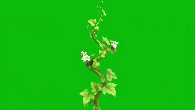 A time-lapse of a flowering vine growing and climbing for chroma key on a green screen