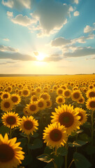 Obraz premium An endless sunflower field at sunset