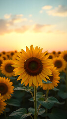 Fototapeta premium A field of sunflowers at sunset