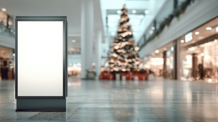 Blank Billboard in Shopping Mall During Festive Season for Advertising Mockup and Promotion