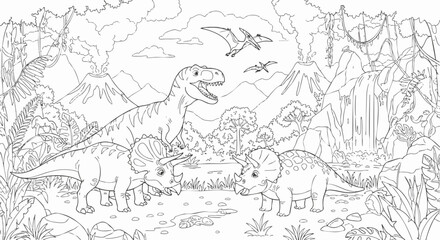 Prehistoric Scene Tyrannosaurus Rex and Triceratops in a Jurassic Landscape © Marwan