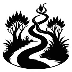 Winding Thicket vector clean black silhouette design white background