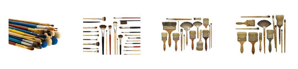 Fototapeta premium Art supplies collection creative studio set colorful tools overhead artistic expression. Cut out PNG set