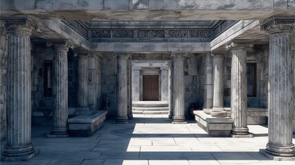 ancient greek marble temple with tall columns and classical architecture historical site