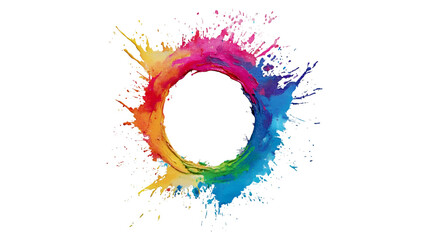 Rainbow paint splash circular frame vibrant colors abstract art
