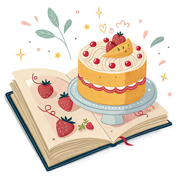 cake on book with strawberries clip art preview