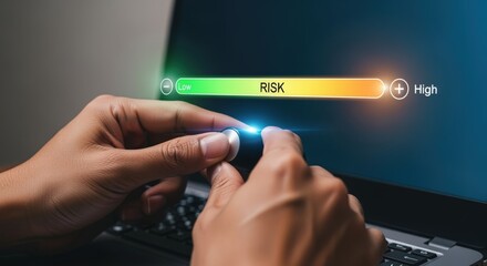 Assessing Risk Level on Laptop Screen: Business Professional Analyzing Investment Risks and Making Financial Decisions